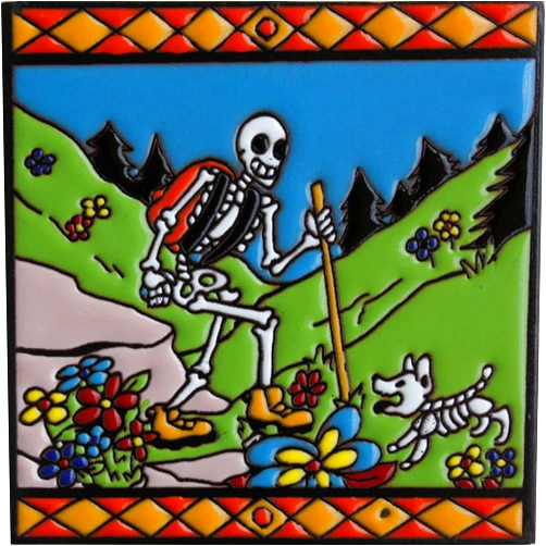 Fine Crafts Imports 6x6 Hiking Time. Day-of-The-Dead Clay Tile