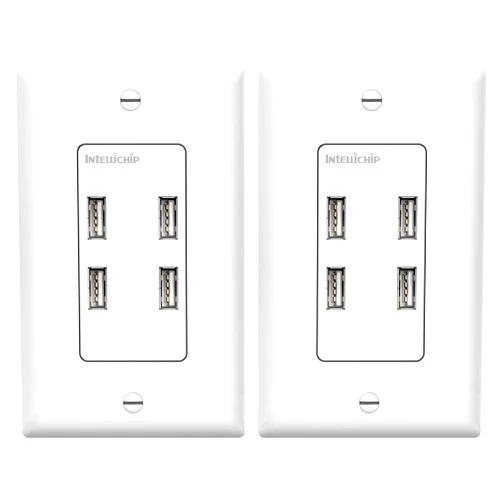 TOPGREENER 5.8A Ultra High Speed USB Quad 4-Port Wall Outlet Receptacle, Compatible with iPhone SE/11/XS/XR/X/8, Samsung Galaxy S20/S10/S9/Note & More, UL Listed, TU458A, 2 Pack