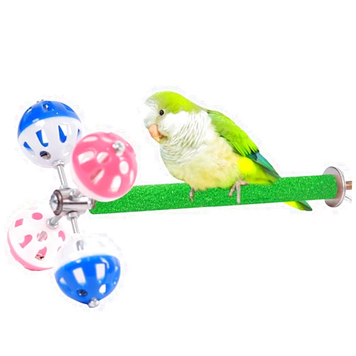 WEVONIGU Perch Toy with Rotating Balls Suit for Small and Medium Birds, Budgies, Budgerigars, Parakeets, Parrots, Cockatiels, Parrotlets, Lovebirds, Ringnecks, Conures (Natural quartz sands, Green)