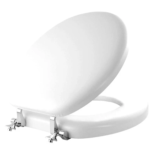 Mayfair Padded Toilet Seat with Chrome Hinges, Soft Vinyl over Wood Core Seat, Easy Clean, White