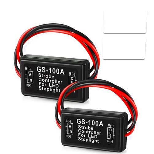 Nowkont 2 PCS Car Brake Light Flasher Controller, 12V-24V DC Safety Tips GS-100A High-mounted Taillight Flash Controller, Motor Vehicle Lighting Accessories, for Most Cars, Motorcycles (Black)