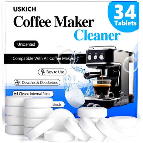 USKICH Coffee Machine Cleaner Descaler Tablets 34 Pack, Coffee Maker Cleaner for Keurig, Ninja, Breville, Delonghi, Nespresso, Miele,Espresso Machine Cleaning Tabs,Descaling Solution for Coffee Pot Maker