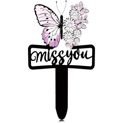 ZPhomeing Cemetery Decorations for Grave Butterfly and Flower Cemetery Grave Plaque Stake Miss You Grave Decoration Metal Memorial Sympathy Cemetery Garden Stake for Outdoors Yard Garden