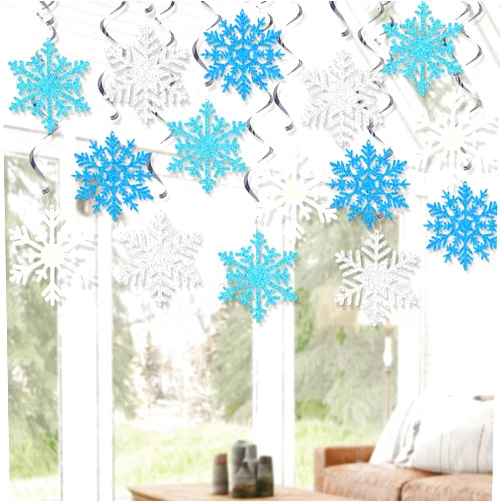 FHzytg Snowflake Swirls Decoration Party Snowflake Christmas Hanging Swirls Winter Party Ceiling Decorations Blue White Silver Snowflake Garland for New Year Winter Holiday Birthday Party Decorations