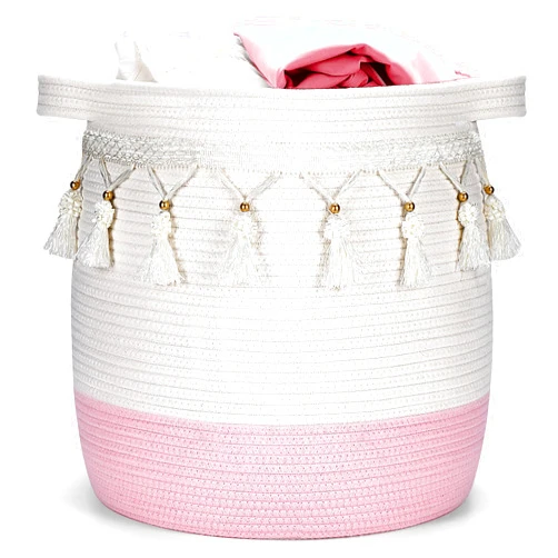 Childishness ndup Large Cotton Rope Basket, Woven Storage Basket for Toy, Laundry and Blanket Organizer Basket, Round Hamper Basket with Handles for Kid's Room 17.7