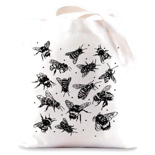BWWKTOP Bee Canvas Tote Bag Bee Eco Tote Bag Bee Lover Gifts Bee Reusable Shopping Bag Bee Grocery Bags Bee Travel Bag