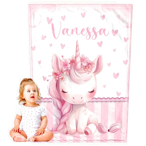 UJDUYSD Personalized Baby Blanket for Girls, Custom Baby Blanket with Name, Soft Cozy Personalized Name Blankets for Kids, Customized Unicorn Blanket for Infant Toddler, Baby Blanket for Birthday