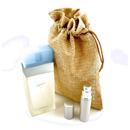 HUHIK BUNDLE- Light Blue Perfume for Women 1.7 Eau De Toilette Spray with Burlap Bag & Mini Refillable Atomiser
