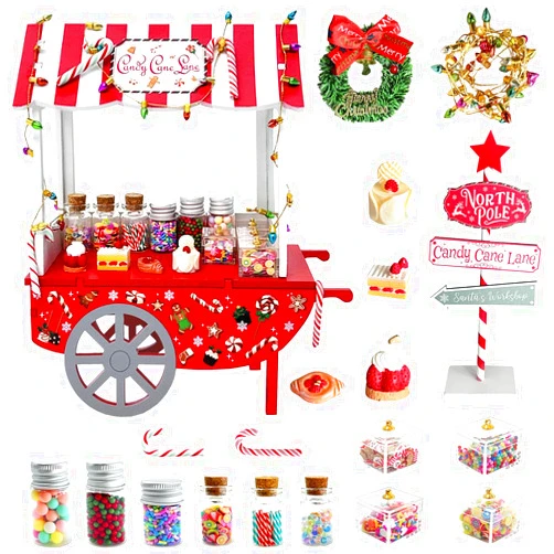 CAILESS Christmas Elf Accessories - 54Pcs Elf Doll Craft Kit Include Candy Cart, Sugar Accessories Xmas Elf Craft Accessories Gift for Kids