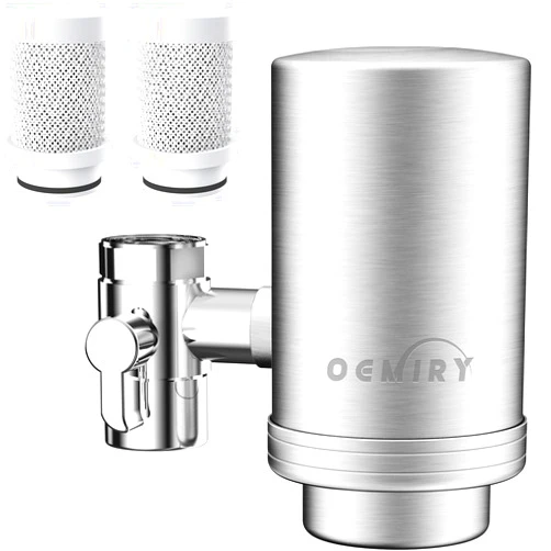 OEMIRY NSF/ANSI 42 Certified Faucet Water Filter, Stainless Steel Faucet Water Filter for Kitchen Sink, Reduces 99.99% Lead, Chlorine, Heavy Metals, Bad Taste & Odor (2 Filters Included)