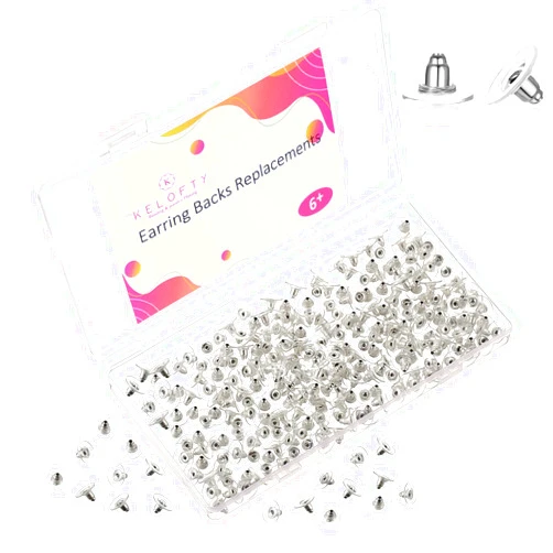 Kelofty Bullet Clutch Earring Backs with Pad | 300 PCS Silver Disc Pierced Safety Earring Backs Replacements & Earring Backings, Earring Stoppers for Studs Fish Hook Post Dangling Earrings & Craft DIY
