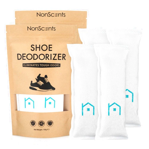 NonScents Shoe Deodorizer 2-Pack (4 Count) - Odor Eliminator, Air Freshener, Smell Absorber, Scent Remover for Shoes, Gym Bags, Soccer Cleats, Closets, Pet Area, Reusable - Shoe Deodorant