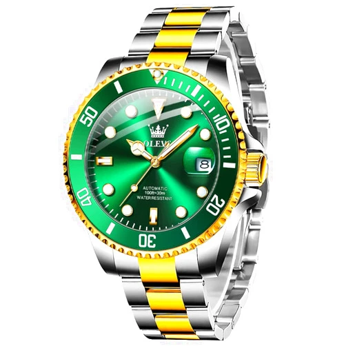 OLEVS Automatic Watch for Men, Big Face Business Casual Men's Self Winding Watch with Date, Classic Rotatable Bezel Luminous Waterproof Dress Watch for Men, Stainless Steel Band