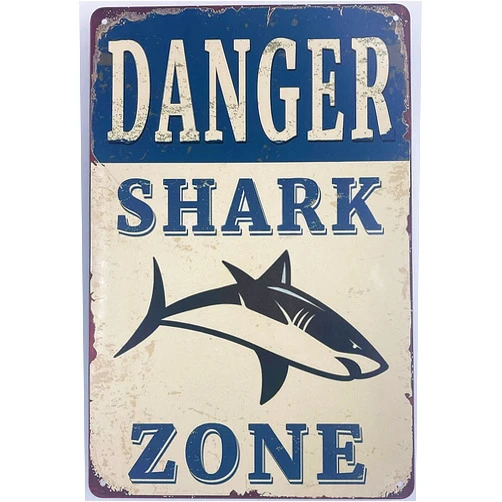 WeasvaL Danger Shark Zone.jpg Metal Tin Sign Wall Decor Retro Signs Home Café 12x8 inch