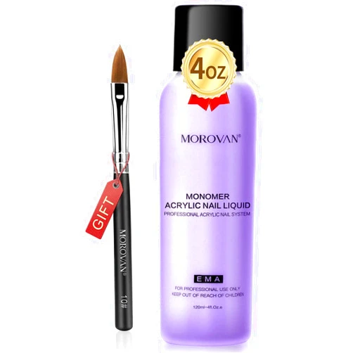 Morovan Monomer Acrylic Nail Liquid 4 oz: Acrylic Liquid Monomer for Acrylic Powder Acrylic Nail Extension with Acrylic Brush for Beginners DIY at home Non-Yellowing