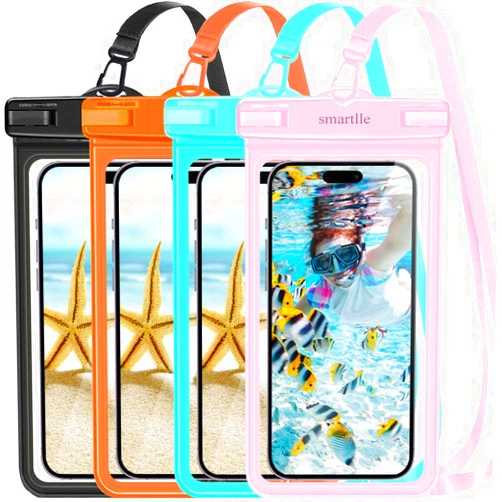 Smartlle Waterproof Phone Pouch Case w/lanyard, Cell Phone Dry Bag for iPhone 15 14 13 12 Pro Max XS Plus XR, for Galaxy S24 S22, IPX8 Waterproof Phone Holder for Vacation Pool Beach Swimming -4 Pack