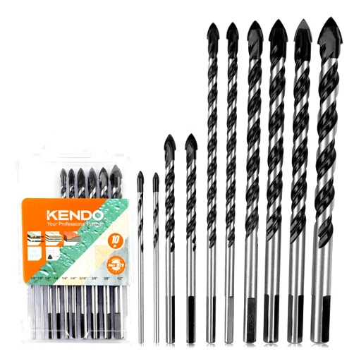 KENDO 10PCS Multi-Purpose Masonry Drill Bits Set,1/8