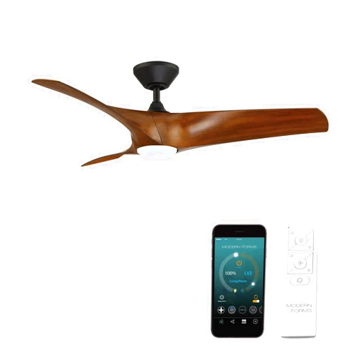 Modern Forms Zephyr Smart Indoor and Outdoor 3-Blade Ceiling Fan 52in Matte Black Distressed Koa with Adjustable CCT 2700K-3000K-4000K-5000K LED Light Kit and Remote Control works with Alexa, iOS or Android App