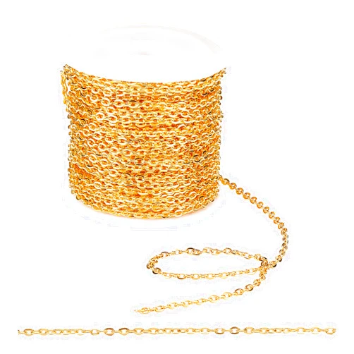 PH PandaHall 32 ft Necklace Chains Golden Iron Cross Chains Link Flat O-Shaped Cable Chains Craft Jewelry Chain for DIY Necklace Bracelet Jewelry Making, 3x2.2x0.6mm