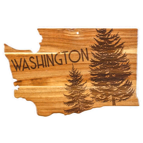 Totally Bamboo Rock & Branch Origins Series Washington State Shaped Cutting Board and Charcuterie Serving Tray, Includes Hang Tie for Wall Display 15.5