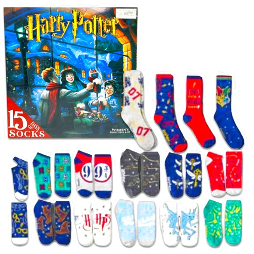 Harry Potter Countdown to Christmas Advent Calendar - Bundle of 15 Hogwarts Socks for Women | One Size Wizard Socks