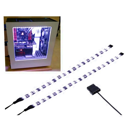 JNAB DS PC LED Light Strip Computer Lighting White with Magnetic Back, Molex Connector, 2pack LED Strip for PC Case Lighting Kit (30cm,18leds,S Series)