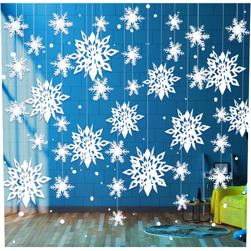 Besslly 24PCS Snowflake Christmas Decorations, 3D Large White Paper Snowflakes Garland Hanging Snow Flakes for Winter Wonderland Christmas Party Decorations Holiday New Year Home Decor, Antiquewhite