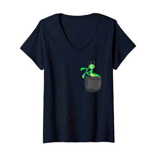 Praying Mantis Funny Gifts Co Animal Womens Praying Mantis In Pocket Funny Animal Lover Gift V-Neck T-Shirt