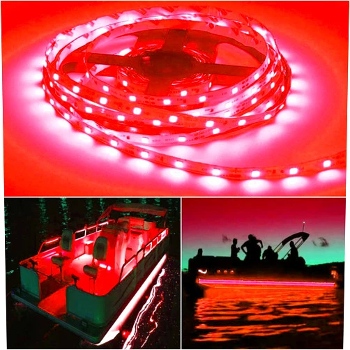 Seaponer Pontoon Boat Light, Marine Led Light Strip for Duck Jon Bass Boat Sailboat Kayak Flex Lighting for Boat Deck Light Accent Light Courtesy Interior Lights Fishing Night, Red, 12v