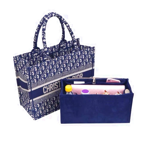 SMART DK Purse Insert Organizer for dior book tote Large Bag Insert Premium Purse Felt Insert Multiple Pockets (Blue, Large)