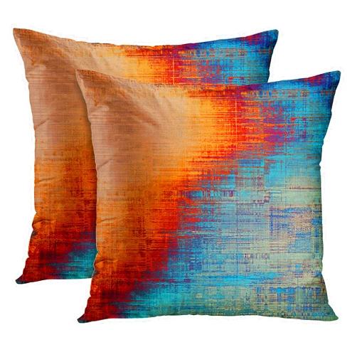 Emvency Set of 2 Throw Pillow Covers Vintage Abstract Orange and Blue Messy Rust Painting Decorative Pillow Cases Home Decor Standard Square 18x18 Inches Pillowcases