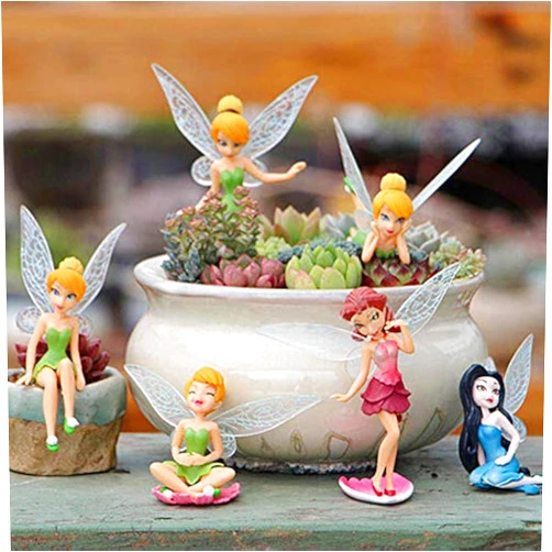 Haomian 6Pcs Set Miniature Fairies Figurines Accessories, Planter Pot Hanger Decorations Fairies Flower Pot Plastic Fairy Garden Figurines Angel Accessories Ornaments for Outdoor Decor