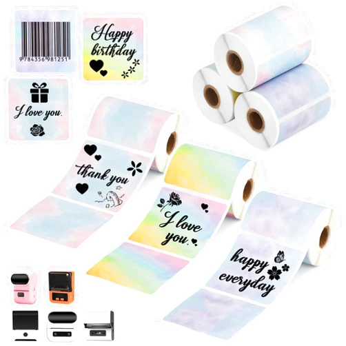 QYCHHJ 3 Rolls Square Thermal Labels Paper for Phomemo M220 M200 M221 M110 Labels Maker, 1.96’’ x 1.96’’ Waterproof Sticker Mini Printer Paper for DIY Barcode Logo Journal Notes Memo, Gradient