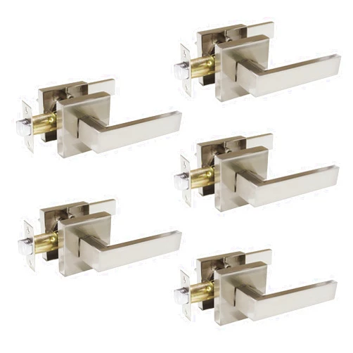 Gobrico Door Handle Lever for Hall/Closet Keyless Passage Door Lockset Satin Nickel Finished Square Plate 5pack