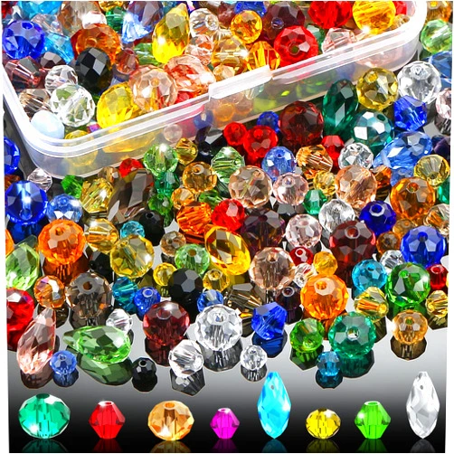 MIKIMIQI 750 Pcs Assorted Crystal Glass Beads for Jewelry Making, Colorful Faceted Rondelle and Briolette Diamond Crystal Spacer Beads Teardrop Charms