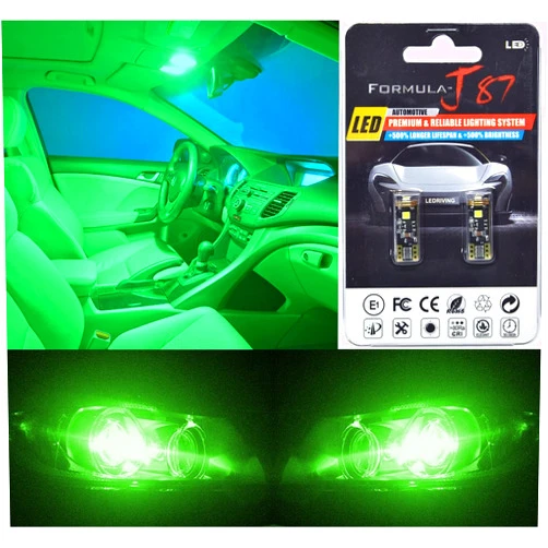 Formula-J87 Canbus Error LED Bulbs 194 168 2825 T10 Interior Dome Map Light Replacement (Pack of 2) (Green)