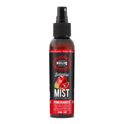 RELIQ Aroma SPA Pomegranate Botanical Mist cologne for Dogs & Cats. Spray on the coat after bath to give your dog a clean & fresh smell. Infused with natural extracts, calming and comforting dog & cat
