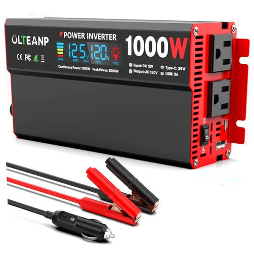 OLTEANP 1000 Watt Power Inverter 12V DC to 110V/120V AC Car Inverter with LCD Screen Display, 2 AC Outlets, 36W Type-C Port, 5V/3A USB Port, Car Power Converter for Truck, Home, Vehicles, Laptop, Trip