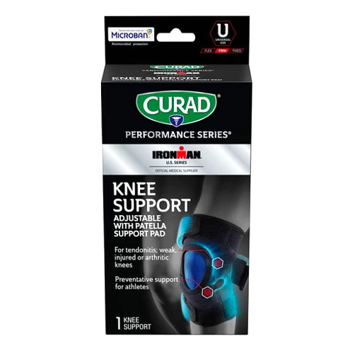 Curad Performance Series Ironman Knee Support, Adjustable with Patella Support Pad, for Tendonitis, Weak, or Injured Knees, Preventative Support for Athletes