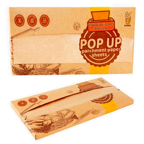 Katbite 135Pcs 10x15 In Pop-Up Parchment Paper Sheets, Pre-cut Compact Volume Unbleached Parchment Paper for Baking Heavy Duty & Non-stick, Pop-Up Paper Dispenser for Cooking Wrapping Space-saving