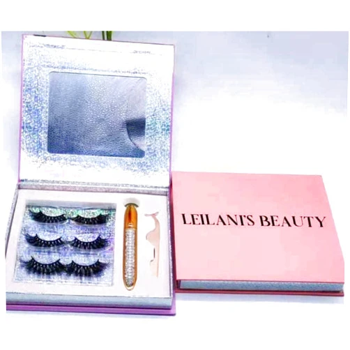 Leilanis Beauty 3D Mink Lashes, Natural Wispy Long False Eyelashes with Tweezers and Eyelash Black, 3 Pack