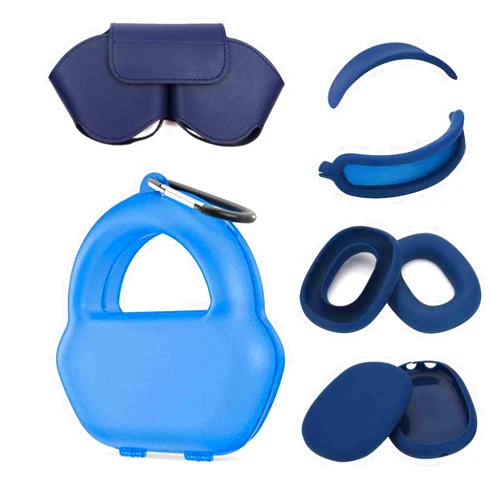 SUOFEIK 9 in 1 Hard Case for AirPods Max - Tips & Smart Case Cover for AirPods Max Durable Travel Case with Full Protection for Apple Pro Max Headphones (Blue)