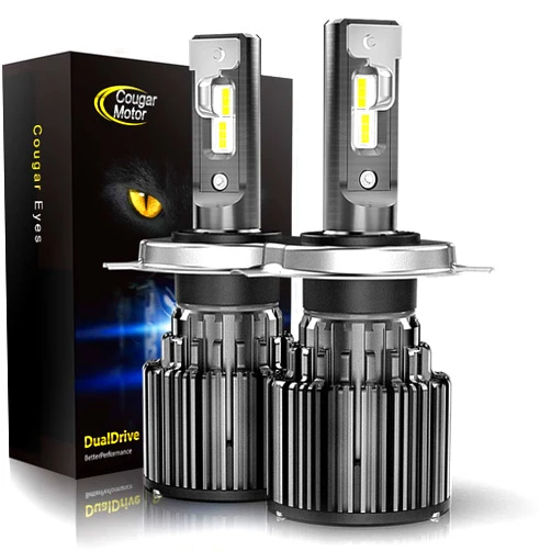 Cougar Motor H4 LED Bulbs, 9003 Quick Installation All-in-One Conversion Kit, 6000K Cool White, Adjustable Beam Pattern - Halogen Replacement Low Fog Light