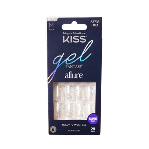 KISS Gel Fantasy Allure Press On Nails, Ready to Wear, 3D Design, Waterproof, Pink Gel Nail Glue 0.07 Oz. (2g), Manicure Stick & Mini File, 28 Count