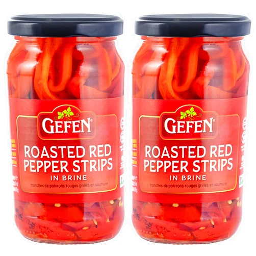 Gefen Roasted Red Pepper Strips, 16 oz (2 Pack) | Roasted Peppers in Brine | Kosher (including Passover)