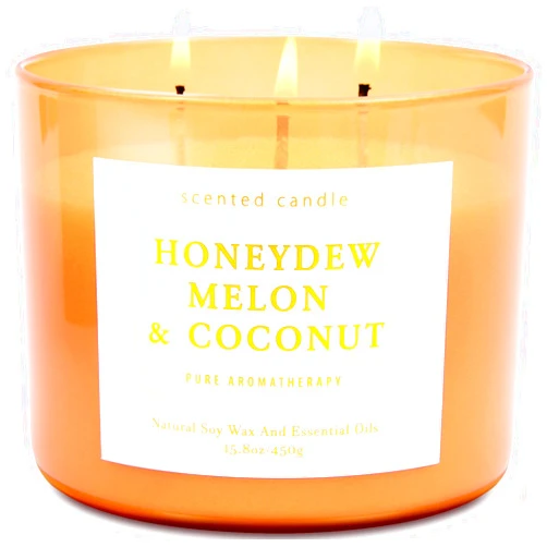 T&H Honeydew Melon & Coconut Candle - Large 3 Wick Scented Soy Candle for Home - Fresh Tropical Fruity Relaxation Candle 15.8 oz - Aromatherapy Stress Relief Candle for Women & Men, Luxury Home Decor Gift