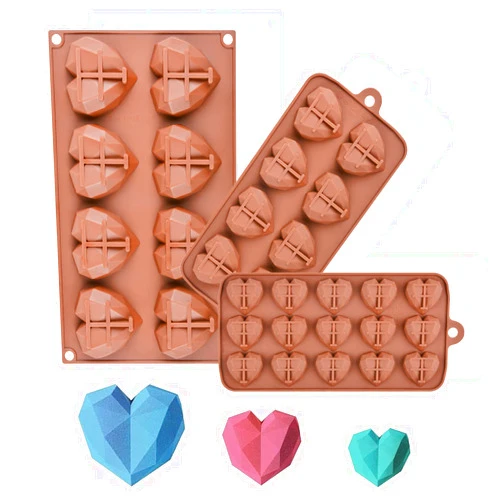 Fimary 3 Sizes Heart Silicone Molds for Chocolate Bombs, Diamond Heart Shaped Cake Mold, Heart Candy Molds Silicone Mini (Large Medium Small Set)