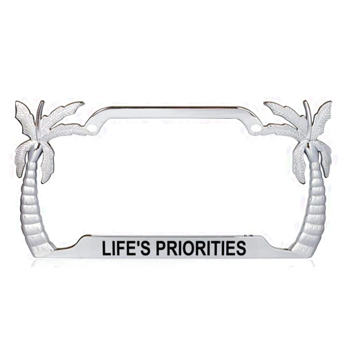 Custom Brother Life's Priorities Palm Tree Design Quality Chrome Metal Car SUV Truck License Plate Frame z27