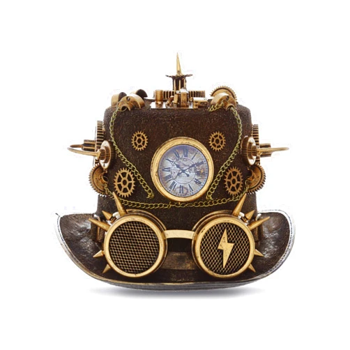 Attitude Studio Time Traveler Gold Steampunk Top Hat with Goggles, Gears, Spikes