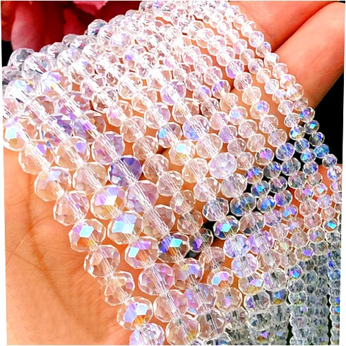 CrzBeadss 513Pcs Glass Crystal Beads for Jewelry Making, 6MM AB Briolette Faceted Crystal Beads Bulk for Bracelets, Glass Spacer Beads for Crafts Necklace Earring Wine Charms Suncatchers, Crystal AB
